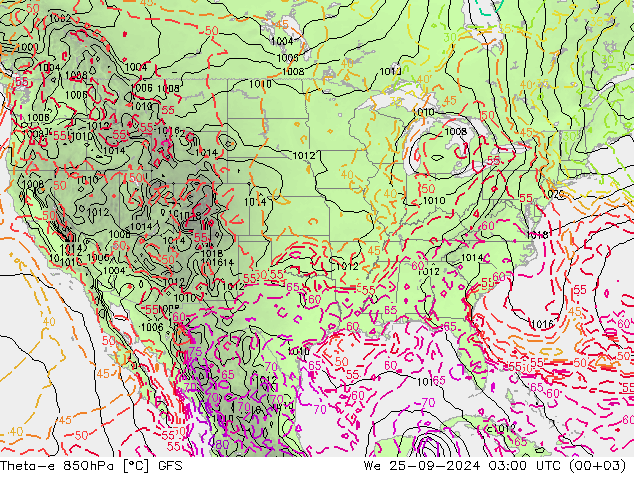 Theta-e 850hPa GFS mer 25.09.2024 03 UTC