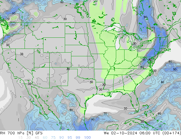 700 hPa Nispi Nem GFS Çar 02.10.2024 06 UTC