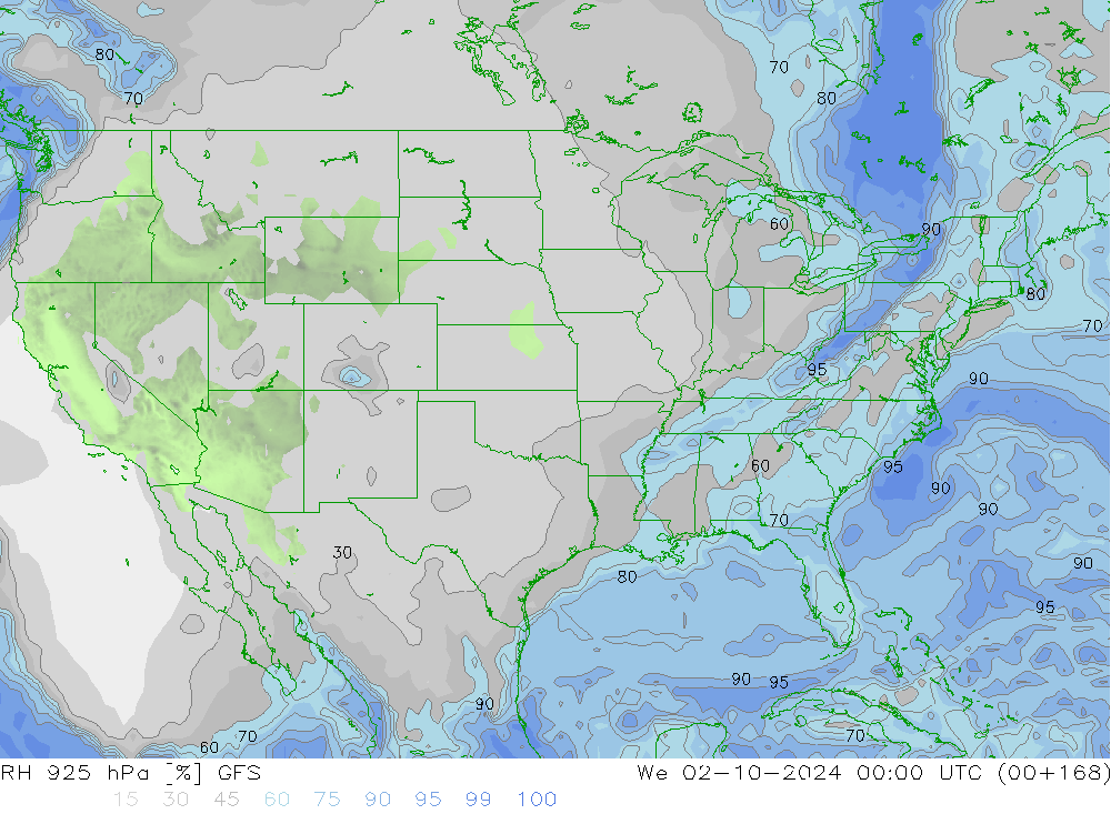 RH 925 hPa GFS Qua 02.10.2024 00 UTC