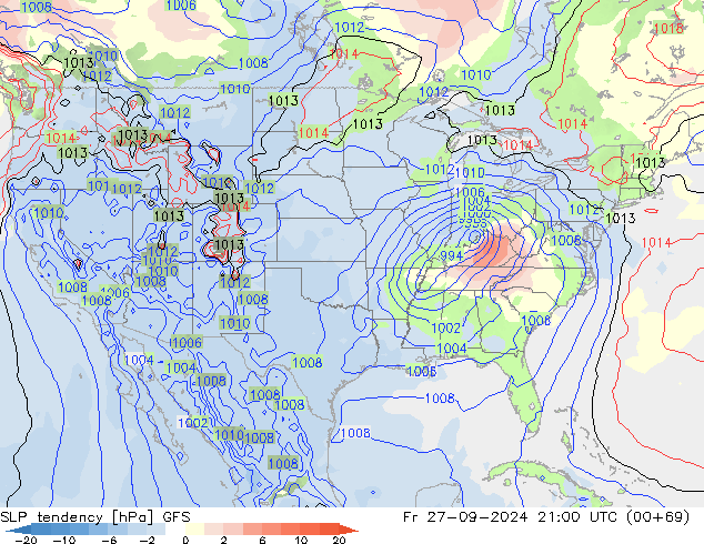 SLP tendency GFS Pá 27.09.2024 21 UTC