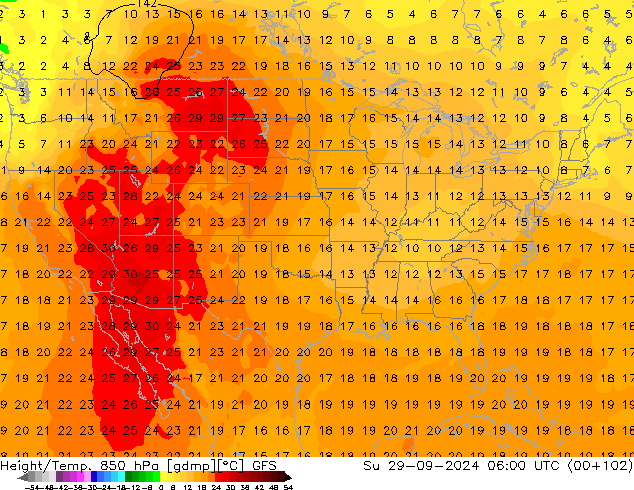 Height/Temp. 850 hPa GFS dom 29.09.2024 06 UTC