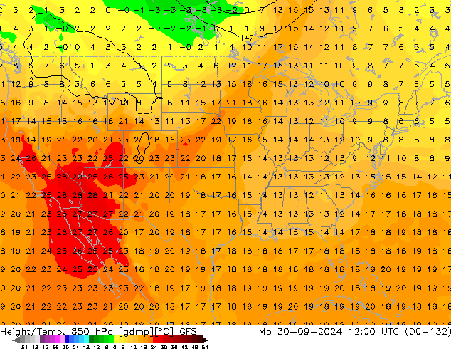 Height/Temp. 850 hPa GFS Mo 30.09.2024 12 UTC