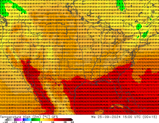 Temperature High (2m) GFS We 25.09.2024 15 UTC