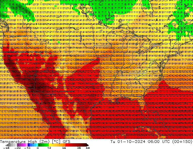 Temperature High (2m) GFS Tu 01.10.2024 06 UTC