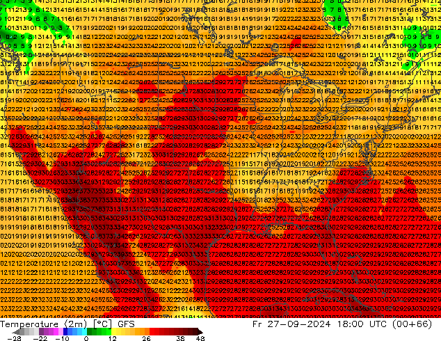 Sıcaklık Haritası (2m) GFS Cu 27.09.2024 18 UTC