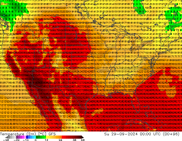 Temperature (2m) GFS Su 29.09.2024 00 UTC