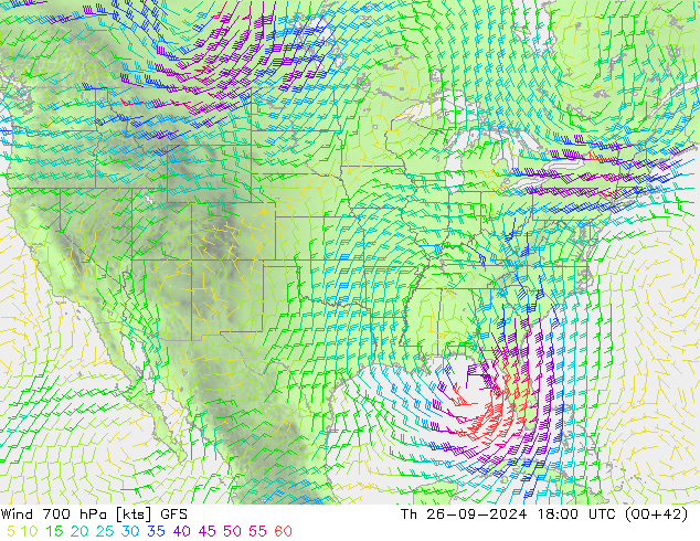 Rüzgar 700 hPa GFS Per 26.09.2024 18 UTC