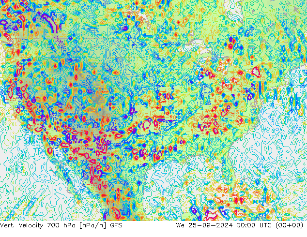 Vert. Velocity 700 hPa GFS mer 25.09.2024 00 UTC