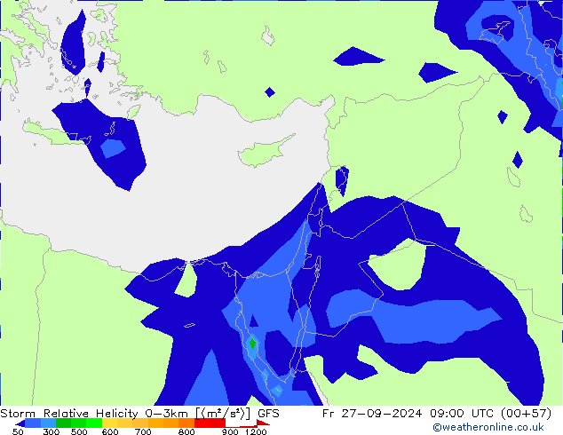 Storm Relative Helicity GFS ven 27.09.2024 09 UTC