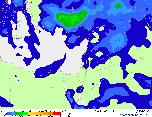 Storm Relative Helicity GFS di 01.10.2024 06 UTC