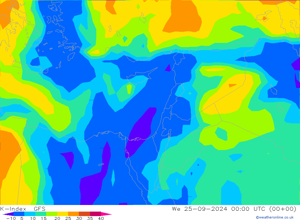 K-Index GFS ср 25.09.2024 00 UTC