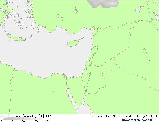 zachmurzenie (środk.) GFS śro. 25.09.2024 03 UTC