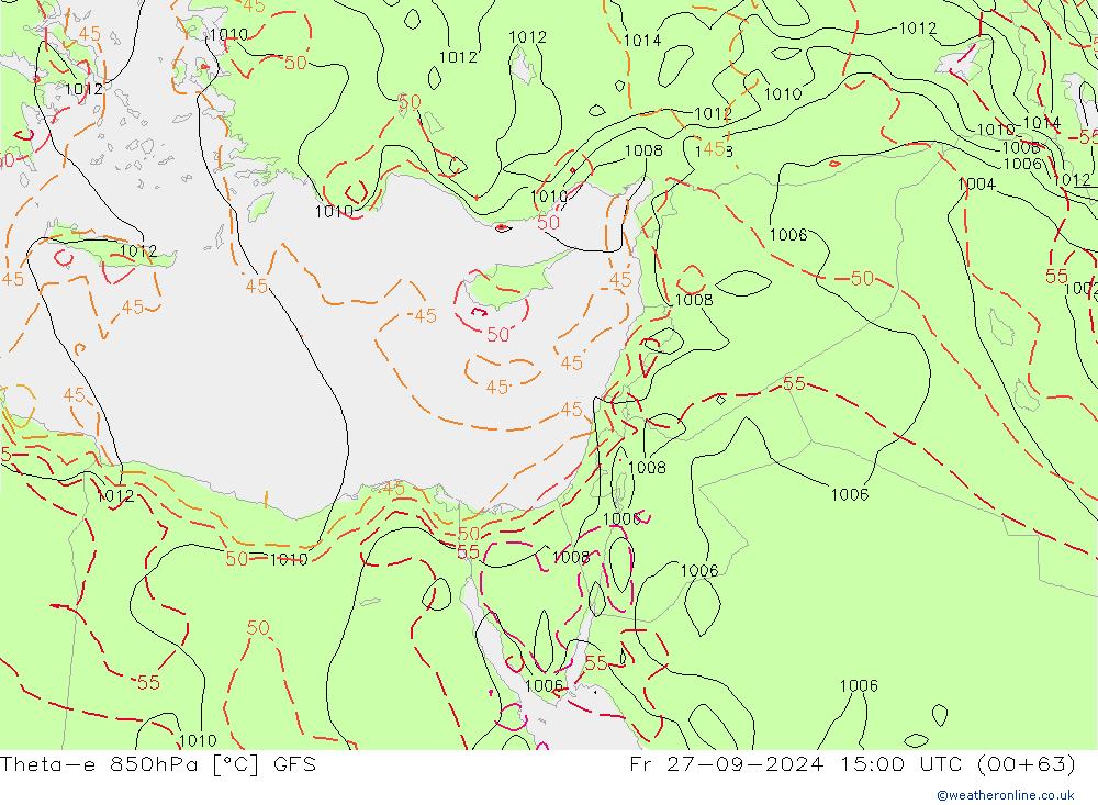 Theta-e 850hPa GFS pt. 27.09.2024 15 UTC