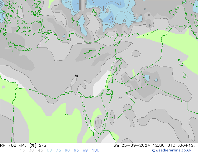 RH 700 hPa GFS We 25.09.2024 12 UTC