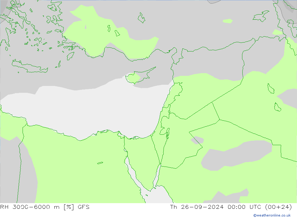 Humidité rel. 3000-6000 m GFS jeu 26.09.2024 00 UTC