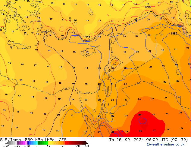 SLP/Temp. 850 hPa GFS Th 26.09.2024 06 UTC