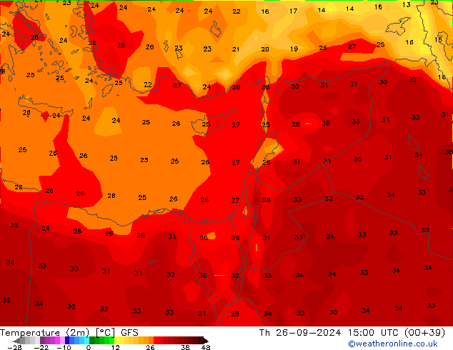 Temperature (2m) GFS Th 26.09.2024 15 UTC