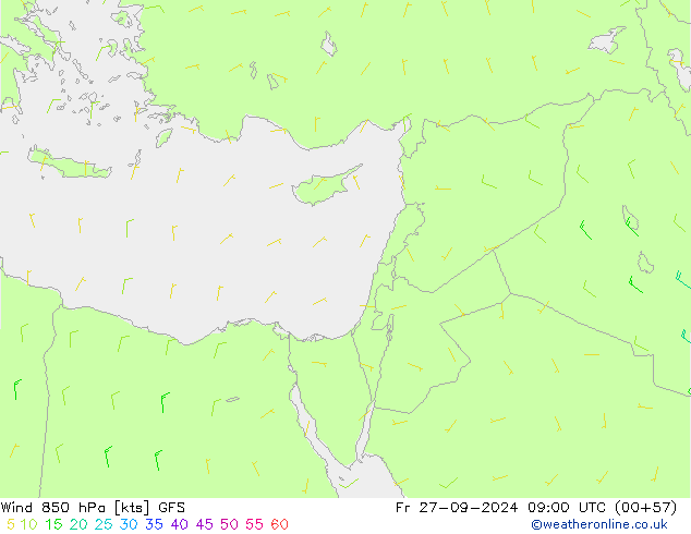 Wind 850 hPa GFS Fr 27.09.2024 09 UTC