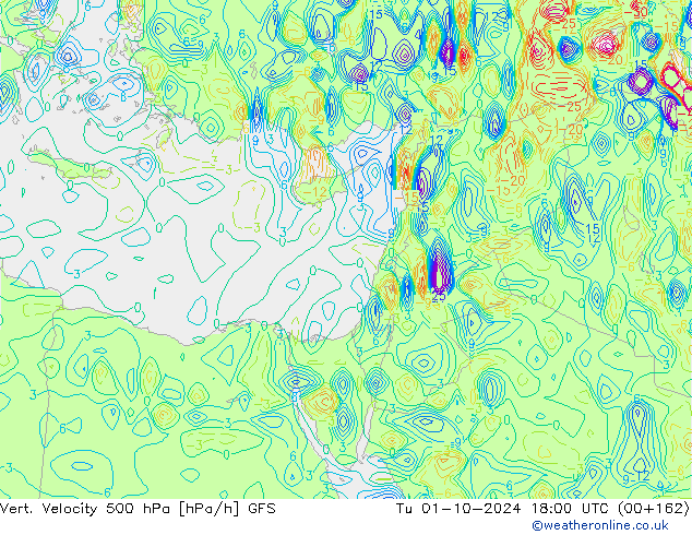 Vert. Velocity 500 hPa GFS Út 01.10.2024 18 UTC