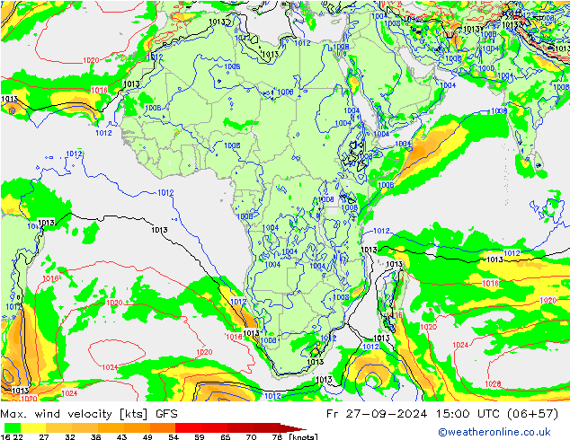 Max. wind velocity GFS vie 27.09.2024 15 UTC