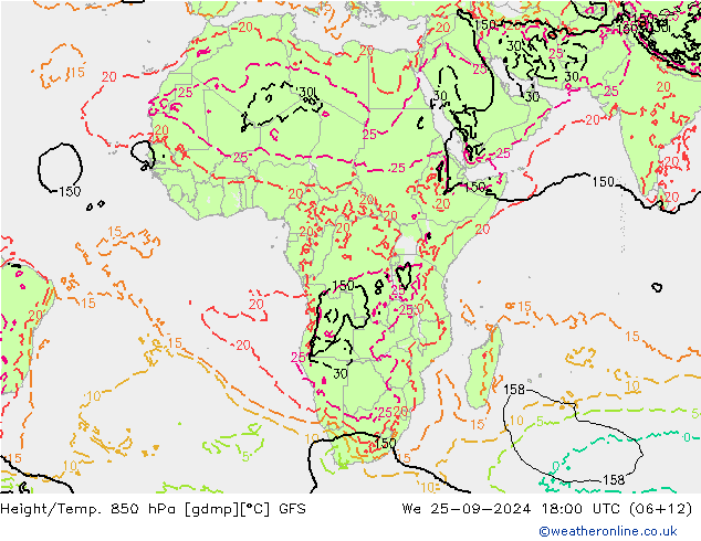 Height/Temp. 850 hPa GFS We 25.09.2024 18 UTC