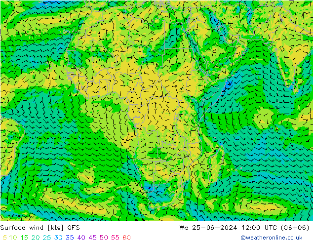 Prec 6h/Wind 10m/950 GFS We 25.09.2024 12 UTC