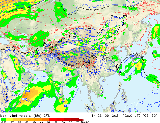 Max. wind velocity GFS Th 26.09.2024 12 UTC