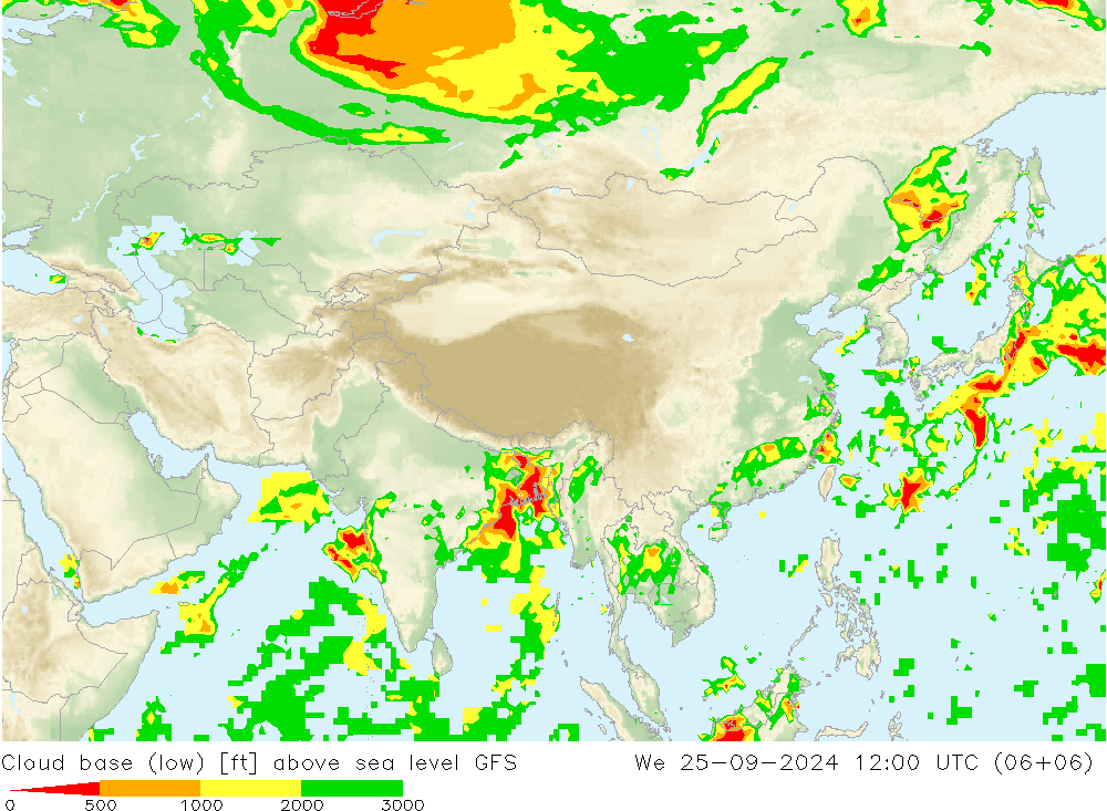 Cloud base (low) GFS Qua 25.09.2024 12 UTC