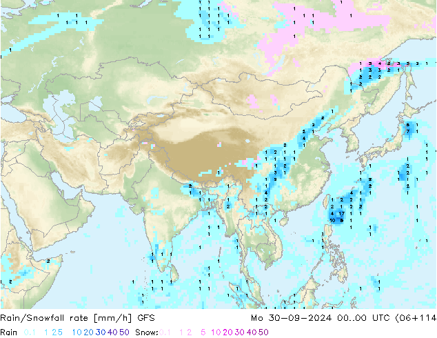 Rain/Snowfall rate GFS  30.09.2024 00 UTC