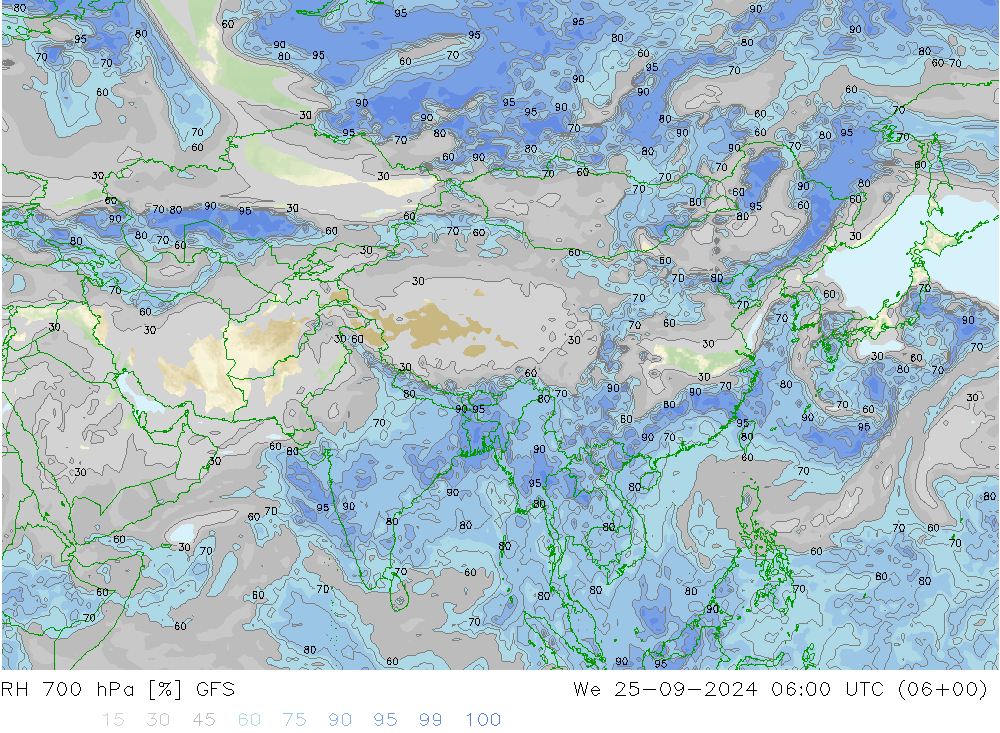 RH 700 hPa GFS Mi 25.09.2024 06 UTC