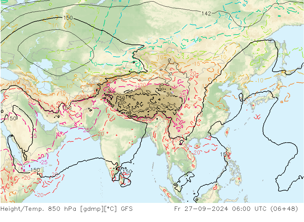 Z500/Rain (+SLP)/Z850 GFS ven 27.09.2024 06 UTC