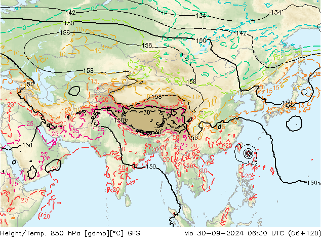 Height/Temp. 850 hPa GFS Seg 30.09.2024 06 UTC