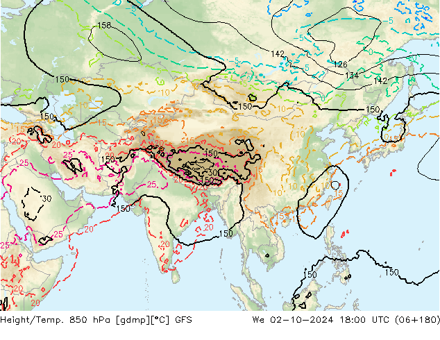 Z500/Rain (+SLP)/Z850 GFS mer 02.10.2024 18 UTC