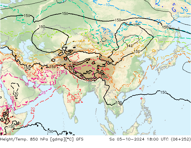 Height/Temp. 850 hPa GFS So 05.10.2024 18 UTC