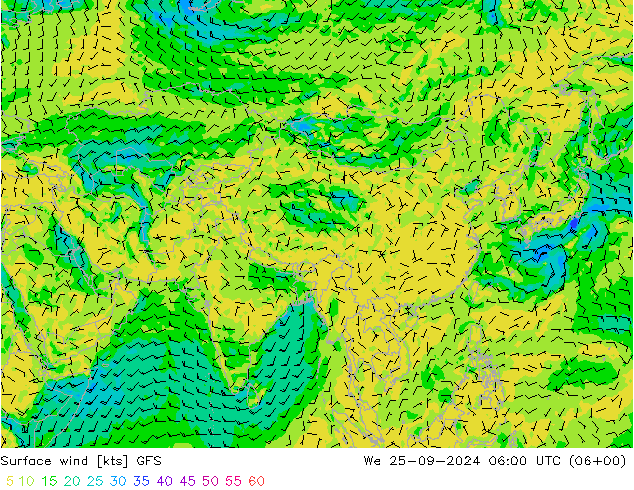 Surface wind GFS We 25.09.2024 06 UTC