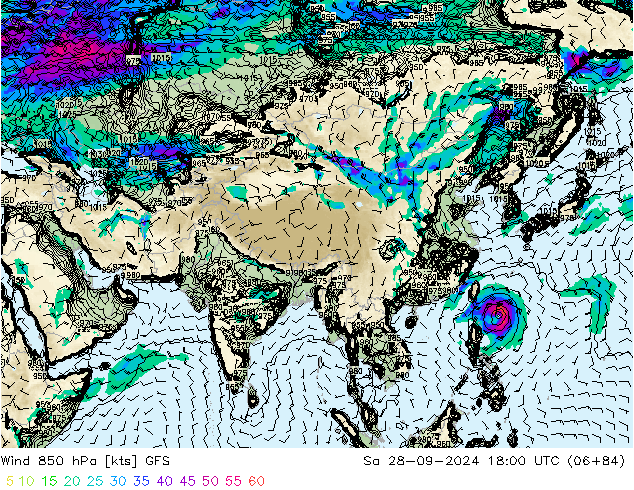 Wind 850 hPa GFS Sa 28.09.2024 18 UTC