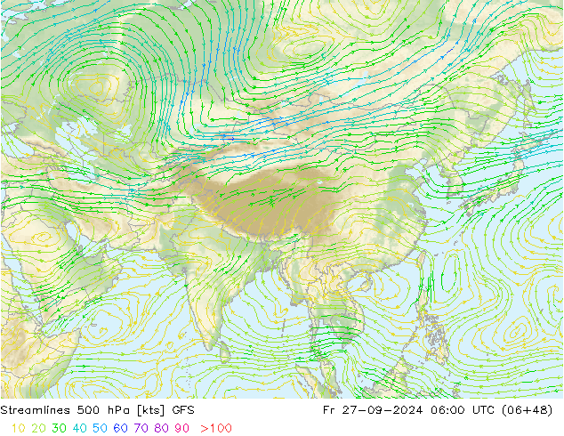 Streamlines 500 hPa GFS Fr 27.09.2024 06 UTC