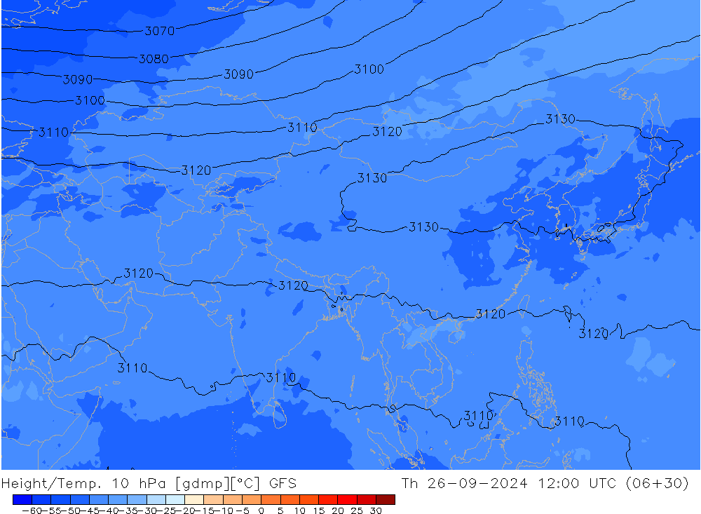 Height/Temp. 10 hPa GFS Do 26.09.2024 12 UTC