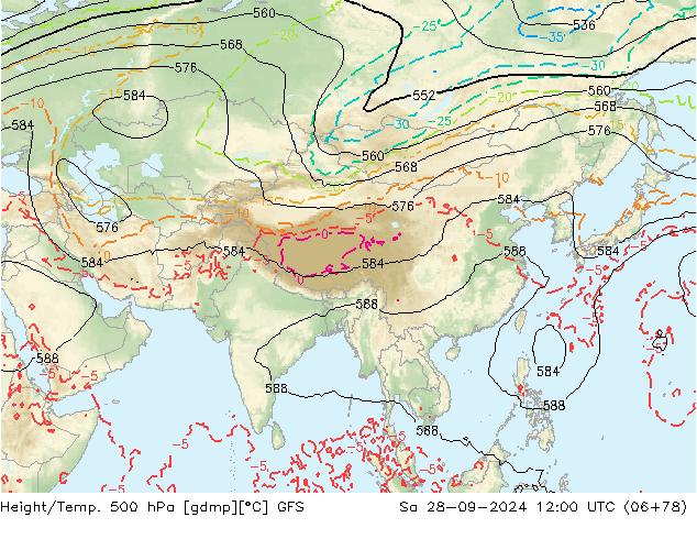 Height/Temp. 500 hPa GFS sab 28.09.2024 12 UTC