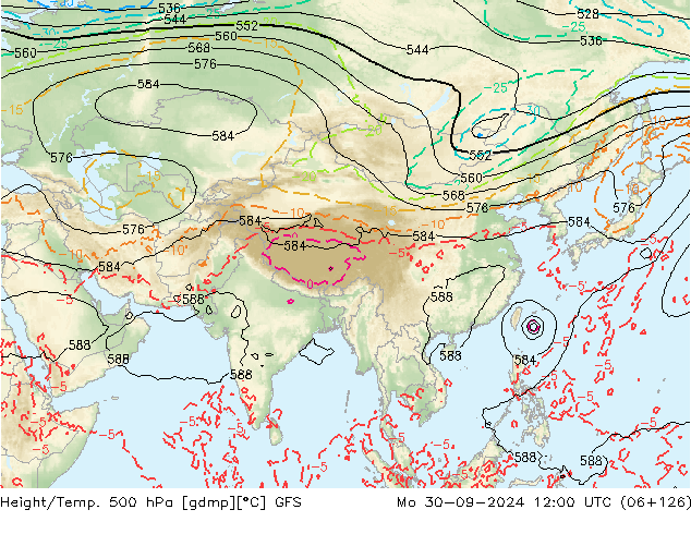 Height/Temp. 500 hPa GFS Mo 30.09.2024 12 UTC