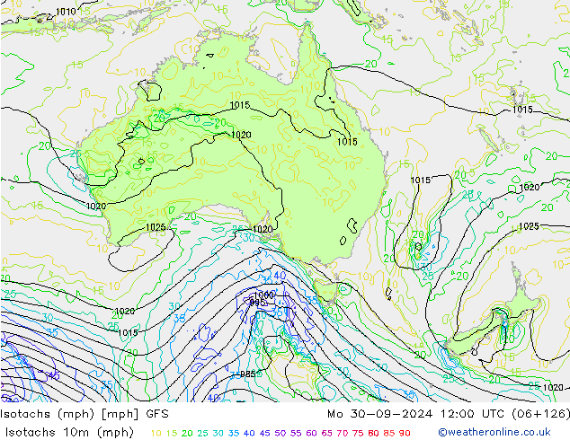 Isotaca (mph) GFS lun 30.09.2024 12 UTC