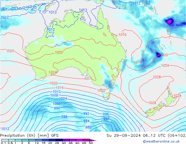 Precipitación (6h) GFS dom 29.09.2024 12 UTC