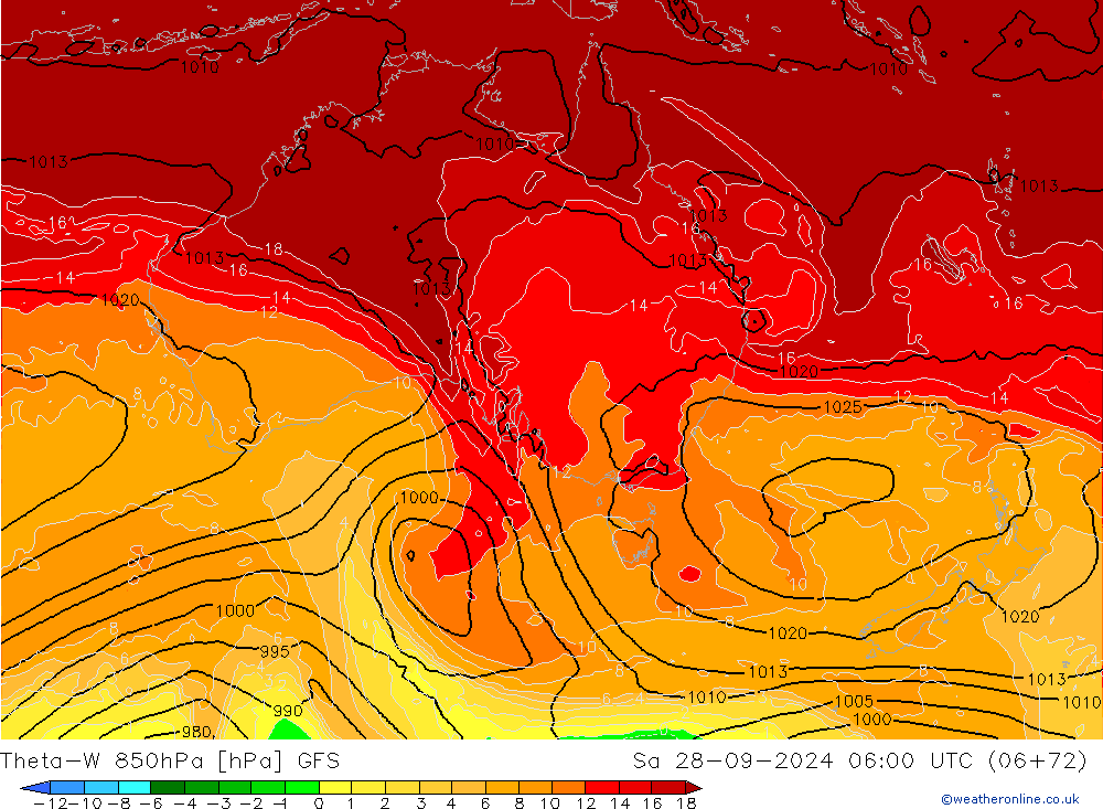 Theta-W 850hPa GFS  28.09.2024 06 UTC