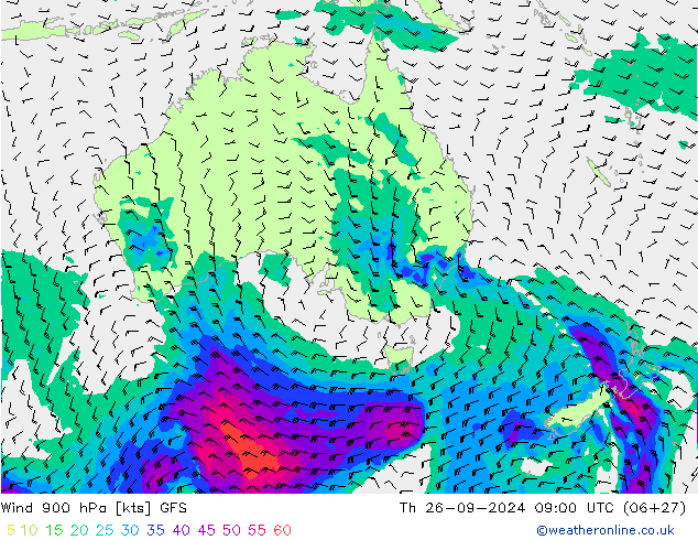 Vento 900 hPa GFS Qui 26.09.2024 09 UTC