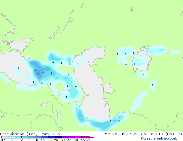 Precipitação (12h) GFS Qua 25.09.2024 18 UTC