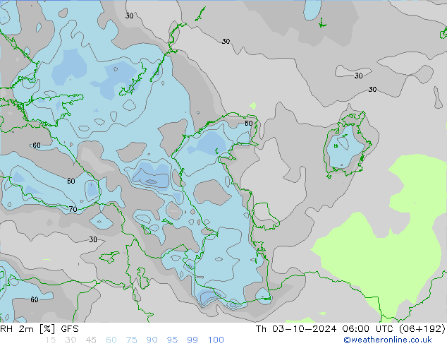 RH 2m GFS Th 03.10.2024 06 UTC