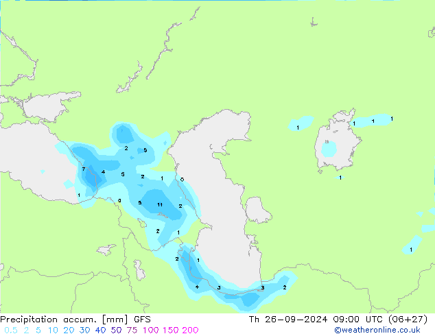 Precipitation accum. GFS gio 26.09.2024 09 UTC