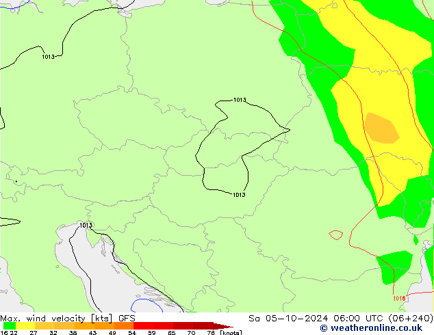 Max. wind velocity GFS Sáb 05.10.2024 06 UTC