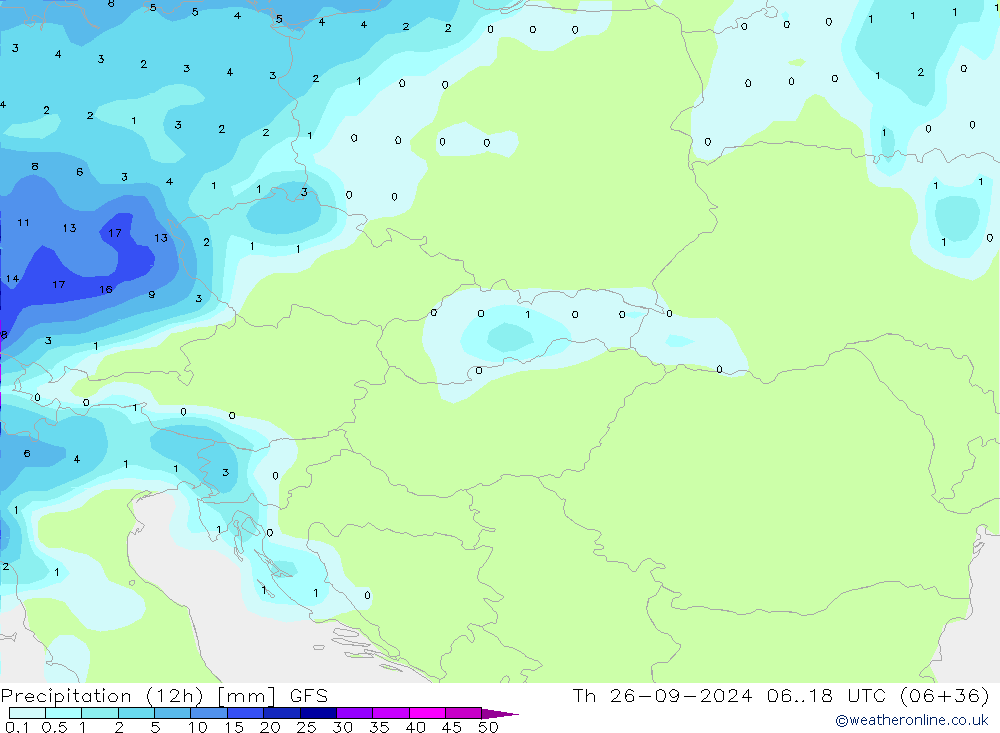 Precipitación (12h) GFS jue 26.09.2024 18 UTC