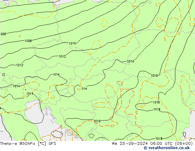 Theta-e 850hPa GFS  25.09.2024 06 UTC